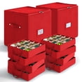 thumbnail image 1 of Hearth & Harbor Pack of 2 Small Christmas Ornament Storage Box - Fits up to 64 Holiday Ornaments - Red Fabric Cube, 1 of 7