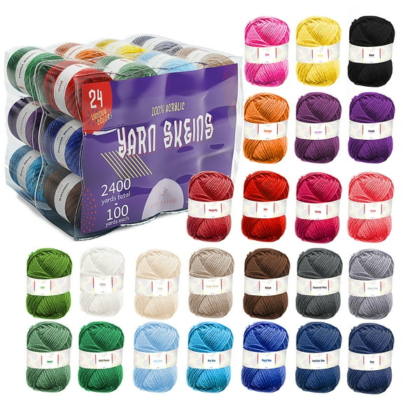 Hearth & Harbor Polyester Yarn for Crochet, Knitting and Crafts, 2400 Yards, 24 Pack
