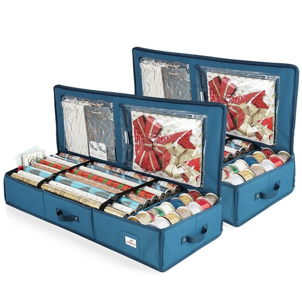 Hearth Harbor Premium Holiday Christmas Wrapping Paper Storage Bag Fits Up to 22 Rolls Slim Underbed design Gift Wrap Organizer 40 Long Tear