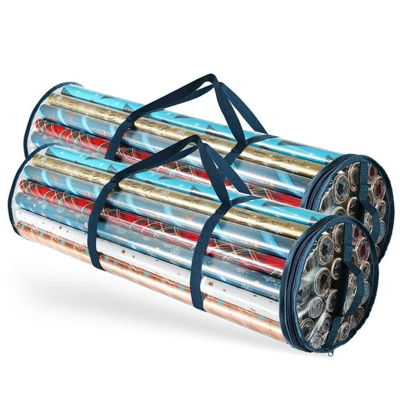 Hearth & Harbor Set of 2 Christmas Wrapping Paper Storage Bag Fits 14-20 Rolls Upto 40 inches Long, Slim Underbed Design Gift Wrap Organizer, Zippered Wrapping Paper Roll Bag, Waterproof