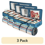 (3 pack) Hearth & Harbor Set of Holiday Christmas Wrapping Paper & Holiday Accessories Storage Box - 40 x 14 x 6 inch Plus Wrapping Paper Storage Bag, Slim Underbed design Gift Wrap Organizer