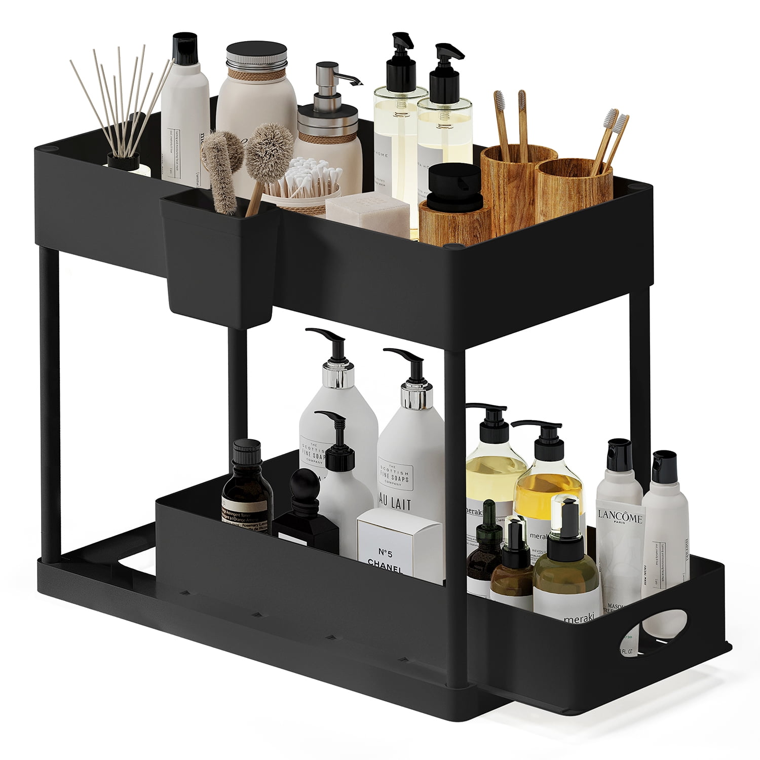 Hearth and Harbor Under Sink Organizer, Bathroom Cabinet Organizer Pull Out Sliding Draw, Under Cabinet Storage, None Slip Grip Under Kitchen Sink Organizer, Black (1-Pack)