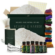 Hearth & Harbor Soy Candle Making Kit - Bulk Supply Kit - 128 Pieces - Candle Wax for Candle Making - 10lbs Natural Soy Wax, Fragnance Oil, Cotton Wicks, Metal Centering Tool, Dye Blocks
