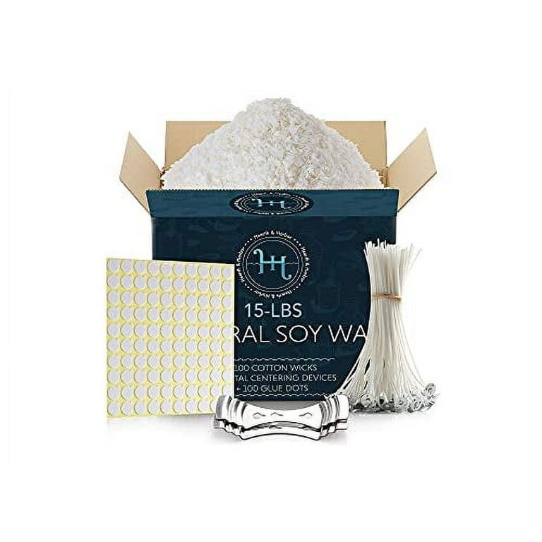 Hearts and Crafts Feathering Palm Candle Wax and Wicks for DIY Candle Making, All-Natural & Rspo Certified - 10lb Bag with 50ct 6 Pre-Waxed Candle