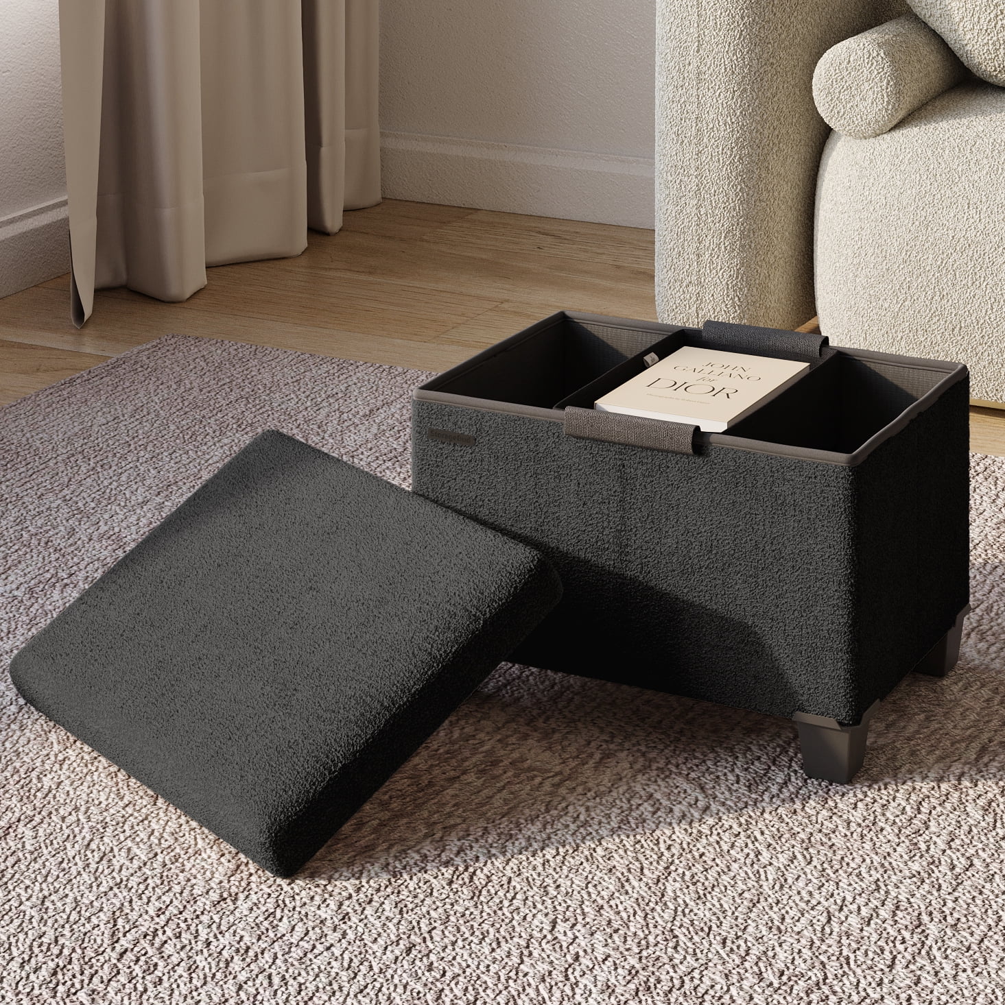 Walmart promo code:  Hearth & Harbor Storage Ottoman Bench, Boucle 16" Ottoman with Storage , Black