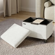 Hearth & Harbor Storage Ottoman Bench, Boucle 16" Ottoman with Storage , White