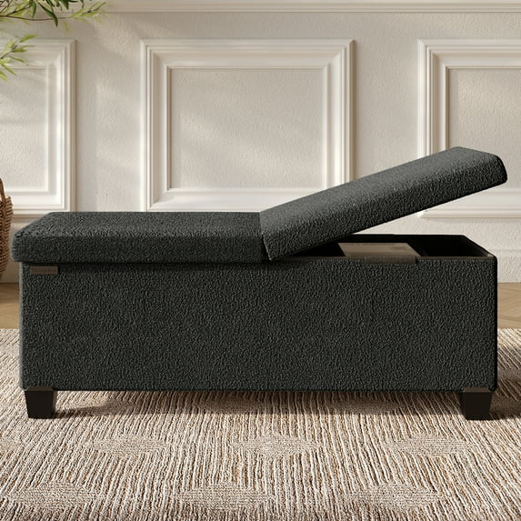 Hearth & Harbor Storage Ottoman Bench, Boucle 43" Ottoman with Storage , Black