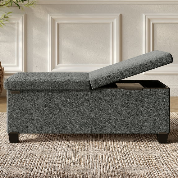 Hearth & Harbor Storage Ottoman Bench, Boucle 43" Ottoman with Storage , Grey