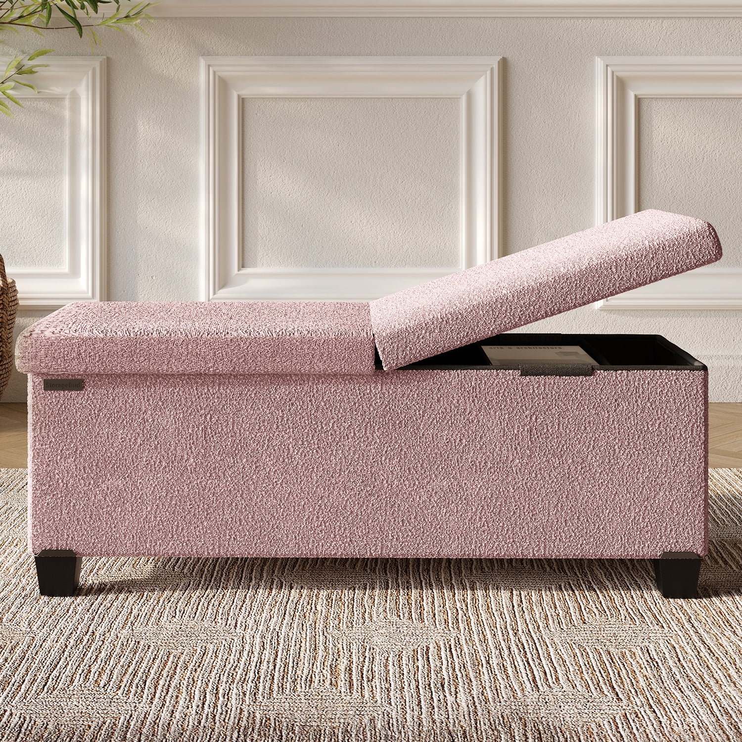 Hearth & Harbor Storage Ottoman Bench, Boucle 43" Ottoman with Storage , Pink