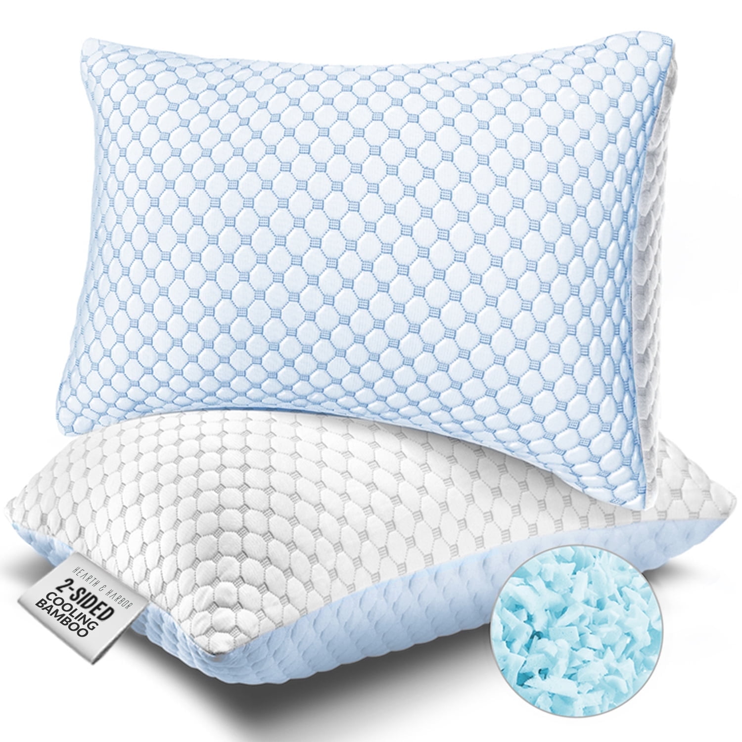 Virtu Temperature Regulating Memory Foam Pillows King Size Set of 2, Reversible King Cooling Pillows with Cooling Pillow cases