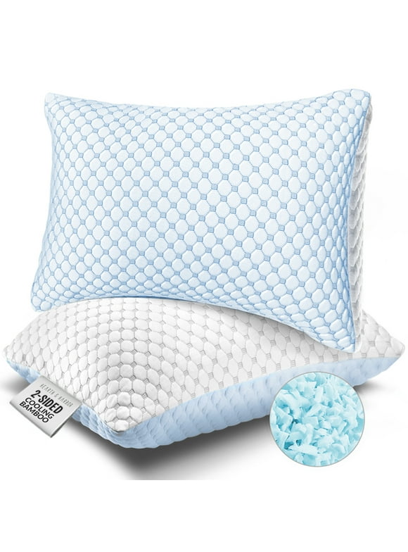 Hearth & Harbor Temperature Regulating Reversible Cooling Pillow, Memory Foam Pillow, Standard/Queen Pillows 20” X 28”, 2 Pack