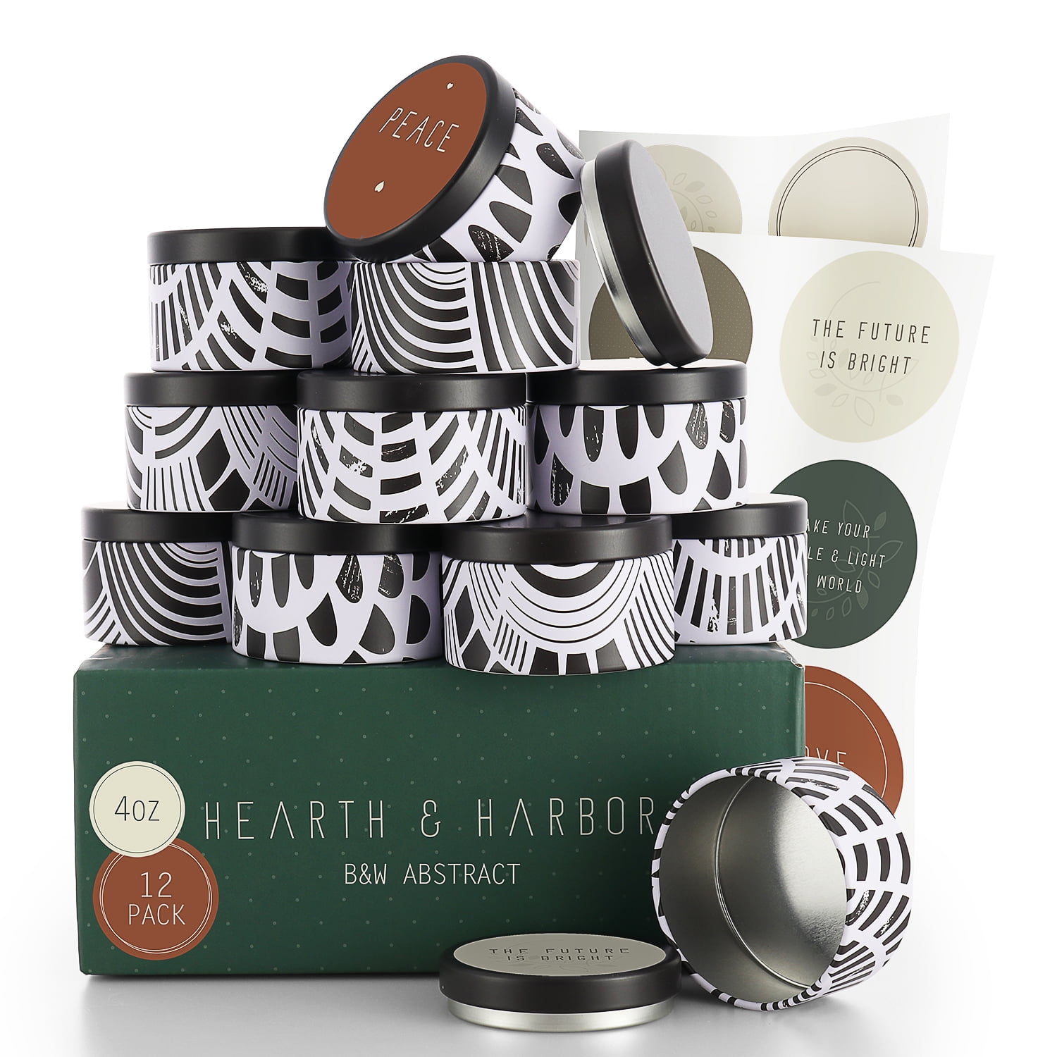Hearth & Harbor Tin Candle Jars for Making Candles 4 Oz, 12 PCs DIY