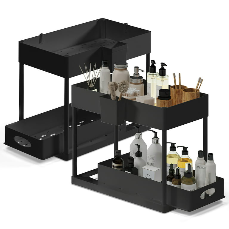 Sudifor Under Sink Organizer, Pull Out Kitchen Cabinet Organizer with 4  Hooks and Hanging Cup, 2 Tier Slide Out Sink Shelf for Kitchen Bathroom  Cabinet Organization, Black - Yahoo Shopping