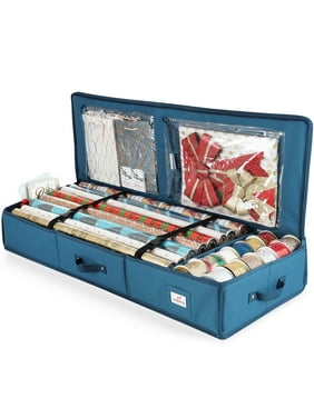 Hearth & Harbor Wrapping Paper Storage Container, Christmas Storage Bag with Interior Pockets - Fits Up to 22 Rolls of 40