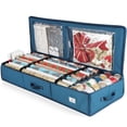 thumbnail image 1 of Hearth & Harbor Wrapping Paper Storage Container, Christmas Gift Wrap Storage Organizer with Interior Pockets - Fits Up to 22 Rolls of 40", Blue, 1 of 7