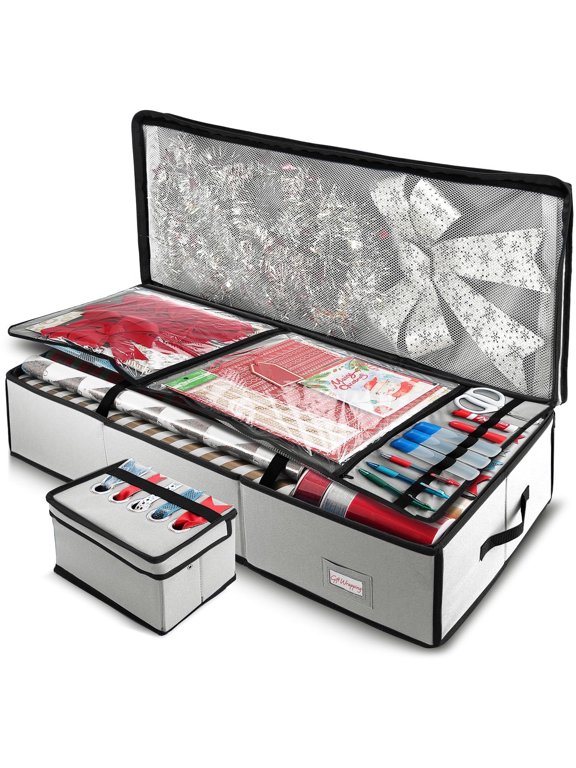 Wrapping Paper Storage Container - Christmas Wrapping Paper Rolls Storage Box for Holiday Storage & Accessories - Gift Wrap Storage Organizer Box, Silver