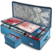 Hearth & Harbor Wrapping Paper Storage Container - Christmas Wrapping Paper Rolls Storage Box for Holiday Storage & Accessories - Gift Wrap Storage Organizer Box, Blue