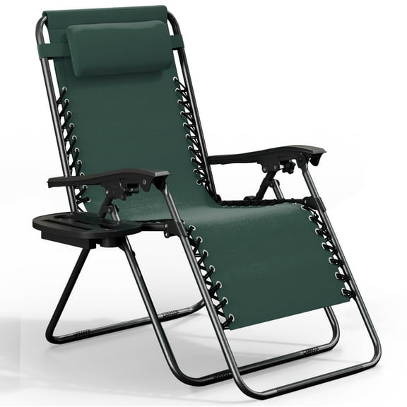 Hearth & Harbor Zero Gravity Chair, Outdoor Lounge Chair with Cup Holder, Forest Green