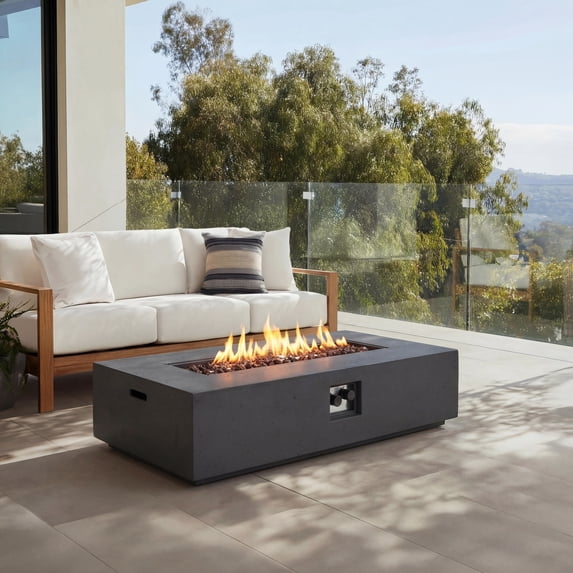 Hearth Outdoor 50,000 BTU Lightweight Concrete Rectangular Fire Pit (No Tank Holder), Dark Gray