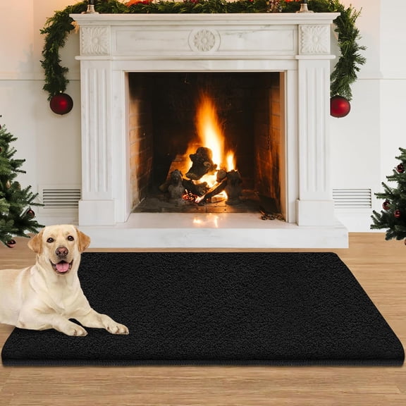 Hearth Rug Fireproof, 2' x 3' Fireplace Mat, Non-Slip Fireplace Rugs Fireproof, Hearth Pad Protects Home Dcor Hardwood Floor and Carpet from Sparks and Embers Wood Stove, Black