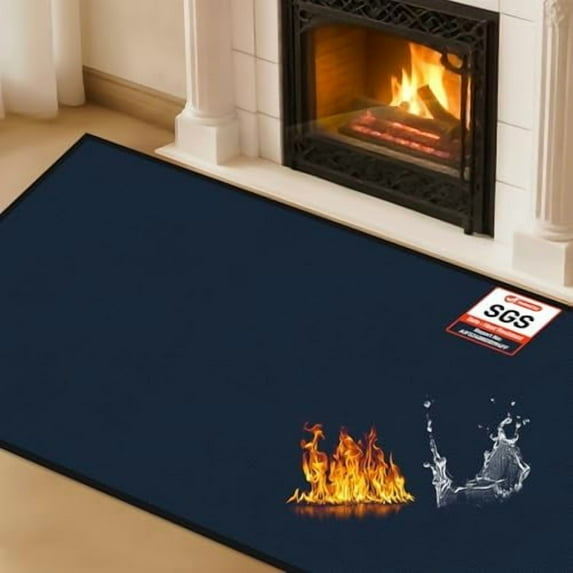 Hearth Rugs for Fireplaces Fire Resistant, 42 x 24 x 0.04 inch Fireproof Fireplace Mat Hearth Rug, Hearth Pads for Wood Stove Fireplace Indoor Outdoor, Protect Floors Carpets from Sparks Embers-Blue