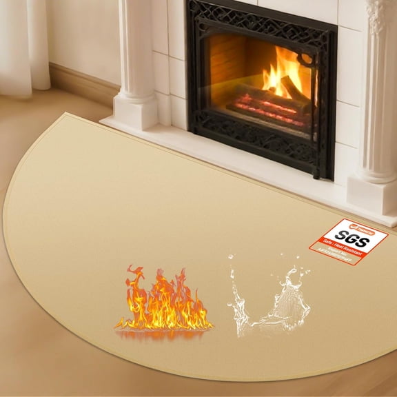 Hearth Rugs for Fireplaces Fire Resistant, 59 x 32 inch Fireproof Fireplace Mat Hearth Rug, Hearth Pads for Wood Stove Fireplace Indoor Outdoor, Protect Floors Carpets from Sparks Embers-Khaki, 1mm