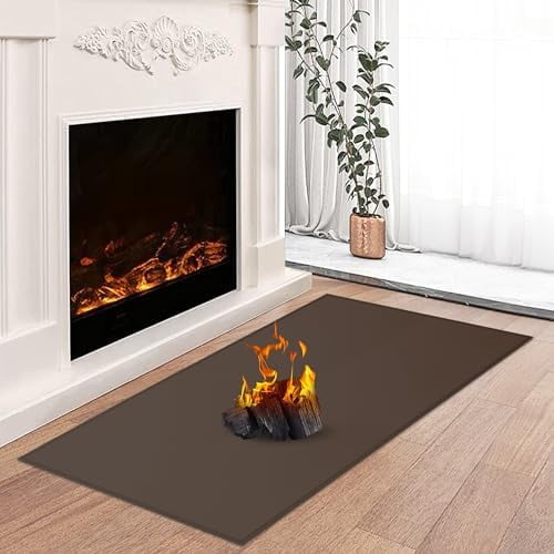 Hearth Rugs for Fireplaces Fire Resistant, 59 x 32 x 0.04 inch Fireproof Fireplace Mat Hearth Rug, Hearth Pads for Wood Stove Fireplace Indoor Outdoor, Protect Floors Carpets from Sparks Embers-Brown