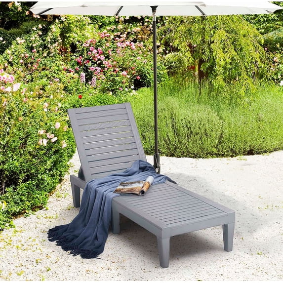 Hearth and Harbor Chaise Outdoor Lounge Chair for Pool Chairs or Patio Furniture, Gray