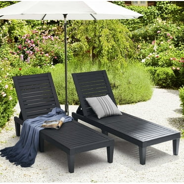 Hearth and Harbor Set of 2 Chaise Outdoor Lounge Chairs for Pool Chairs or Patio Furniture, Black