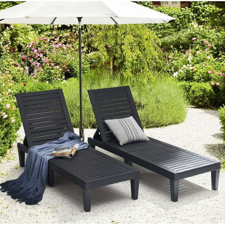 Hearth Harbor Set of Outdoor Reclining Lounge Chairs, Black