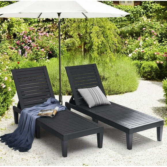 Hearth and Harbor Set of 2 Chaise Outdoor Lounge Chairs for Pool Chairs or Patio Furniture, Black