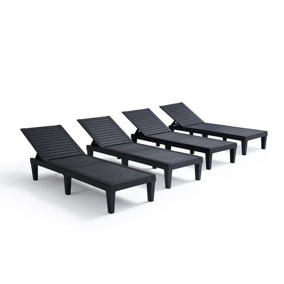 Hearth and Harbor Set of 4 Chaise Outdoor Lounge Chairs for Pool Chairs or Patio Furniture, Black