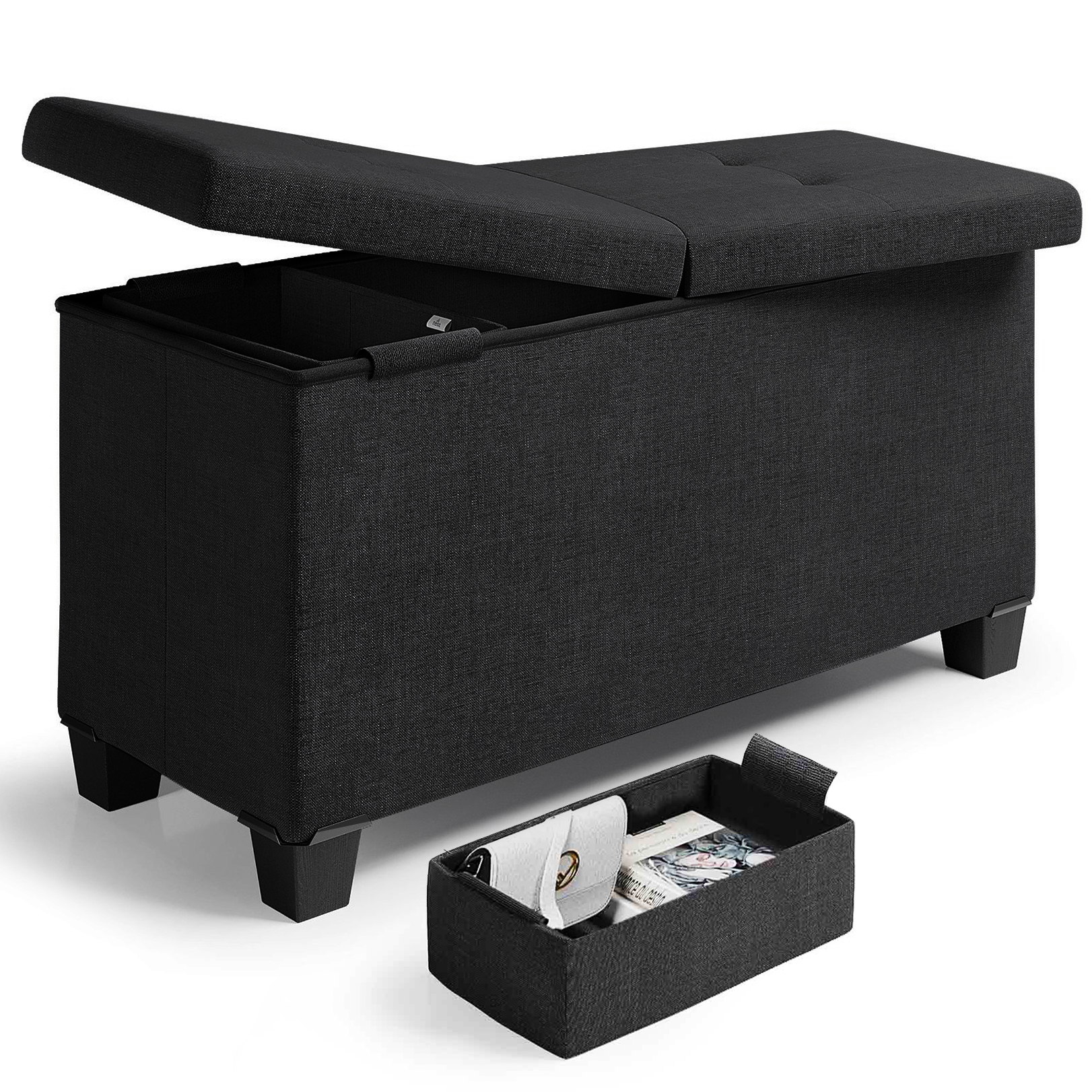 Hearth and Harbor Storage Ottoman Bench, Linen 30" Ottoman With Storage, Black - image 1 of 8