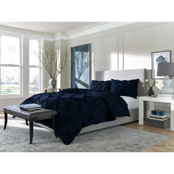 Hearth and Harbor Tranquility Pinch Down Alternative Comforter with Matching Pillow Shams, Queen, Navy