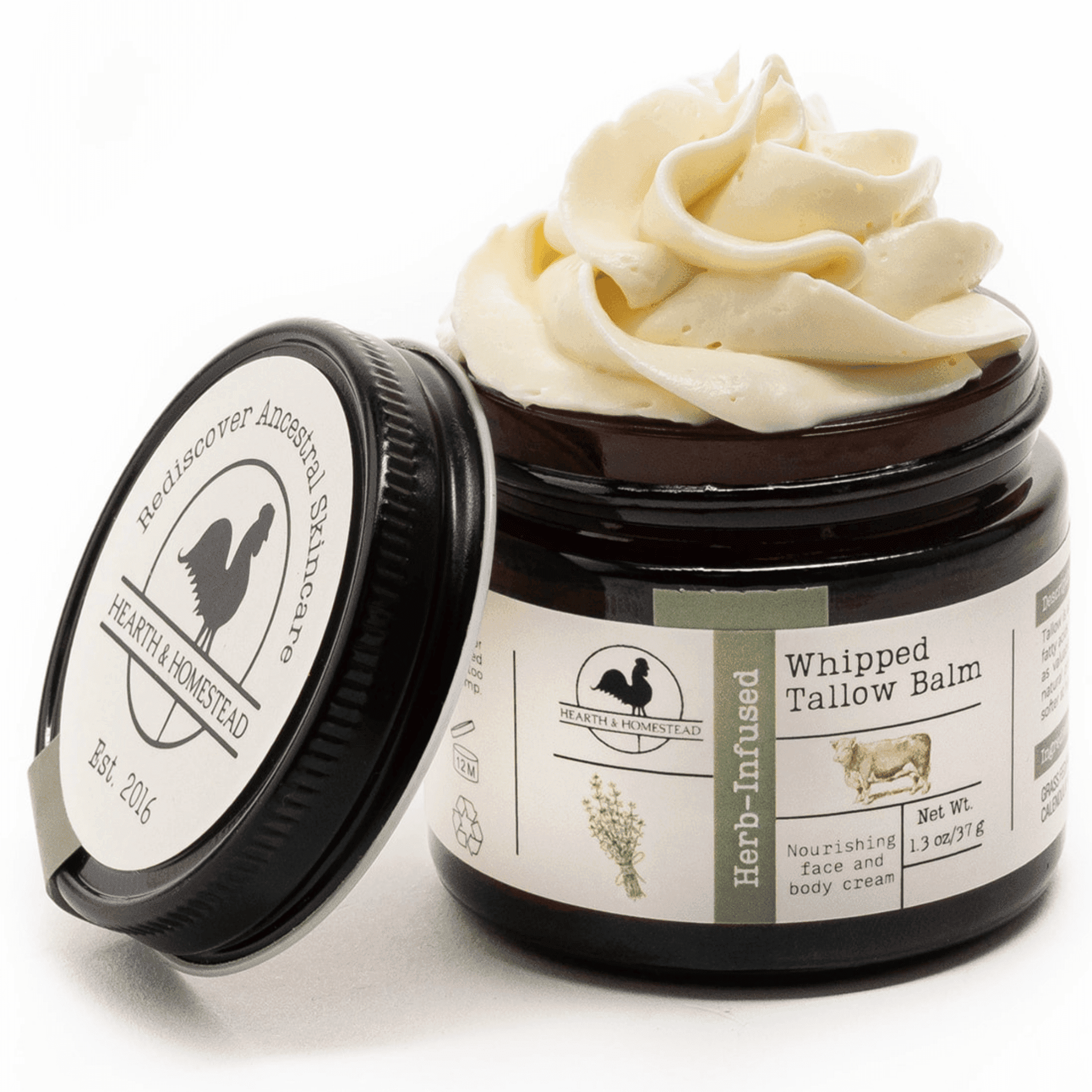Hearth and Homestead Whipped Tallow Balm: Unscented (Herb-Infused) - 1.3 oz