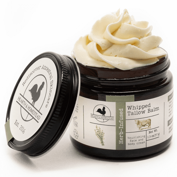 Hearth and Homestead Whipped Tallow Balm: Unscented (Herb-Infused) - 1.3 oz