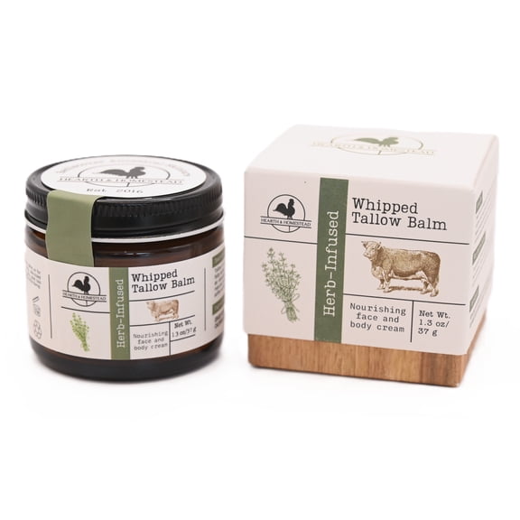 Hearth and Homestead Whipped Tallow Balm: Unscented (Herb-Infused) - 1.3 oz