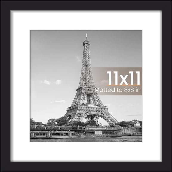HearthHarmony 11x11 Picture Frame, Display Pictures 8x8 with Mat or 11 x 11 Without, Wall Hanging Square Frames, Black, 1 Pack