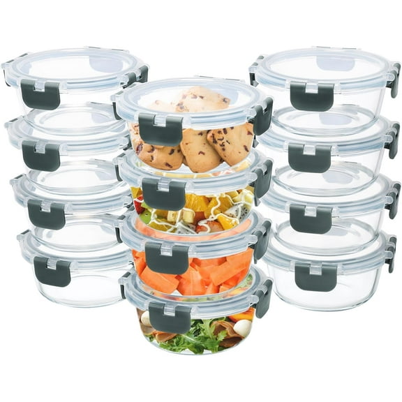 HearthHarmony 12 Pack Small Glass Food Storage Containers with Lids Airtight, 13oz Leak-Proof Meal Prep Containers Set, Freezer to Microwave Safe, Dishwasher Safe