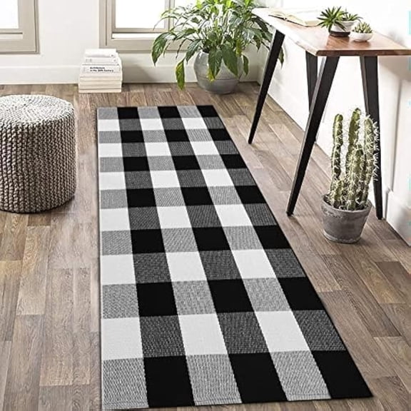 HearthHarmony Buffalo Plaid Rug 2x6 Ft Black and White Runners for Hallways Washable Checkered Rug Cotton Kitchen Runner Carpet Runner Rugs for Entryway Bedroom Living Room Farmhouse Runner Rug