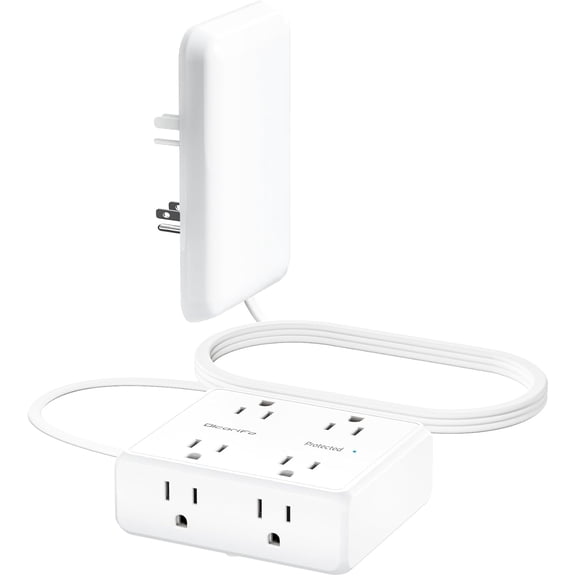 HearthHarmony Flat Outlet Extender with Cover, Flat Plug Power Strip with 8 AC Outlets, 2000 Joules Surge Protector, 5FT Flat Extension Cord, Home Office Travel Dorm Room Essentials