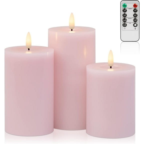 HearthHarmony Flickering Flameless Candles with Remote, Pink LED Candles with Timer, Real Wax Battery Operated Candles for Wedding Holiday Farmhouse Home Room Decor