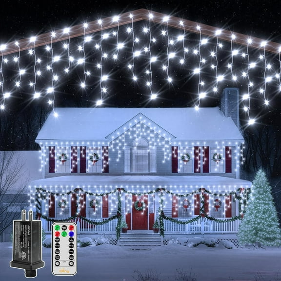 HearthHarmony Icicle Lights for Outside 1000LED 82FT, Cool White Christmas Light with Remote 8Modes Timers Waterproof Dimmable, Plug in Hanging Lights for Outdoor Indoor House Roof Holiday