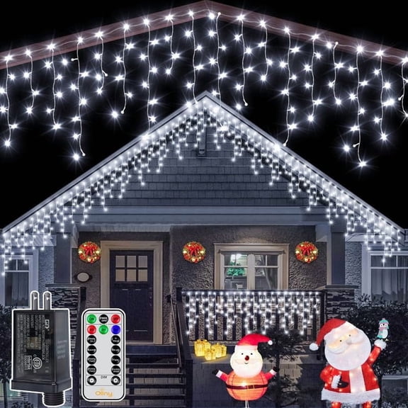 HearthHarmony Icicle Lights for Outside 504LED 41FT, Cool White Christmas Light with Remote 8Modes Timers Waterproof, Plug in Connectable Hanging Lights for Outdoor Indoor House Roof Holiday