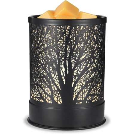 Metal Wax Warmer with LED Light, 2 in 1 Electric Wax Melter and Aromatherapy Oil Burner, Home Office Bedroom Decor, Black Tree Design