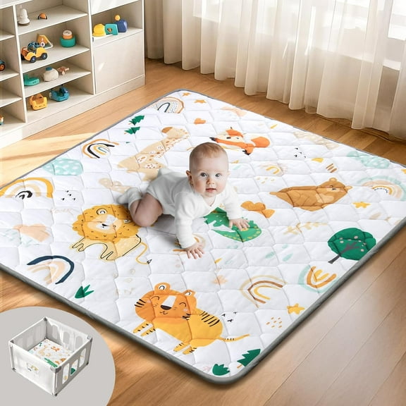 HearthHarmony Play Mat, 47x47 Playpen Mat, Thicken Cushioning Padding Foam Playmate for Baby and Toddlers Infants, Non-Slip & Machine Washable Tummy Time Mat