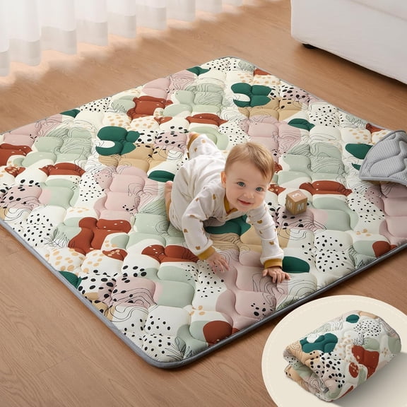 HearthHarmony Portable Child Play Mats for Floor, Thicker Cushioned Foldable Child Crawling Mat for Indoor Outdoor, Modern Abstract 43" X 43"