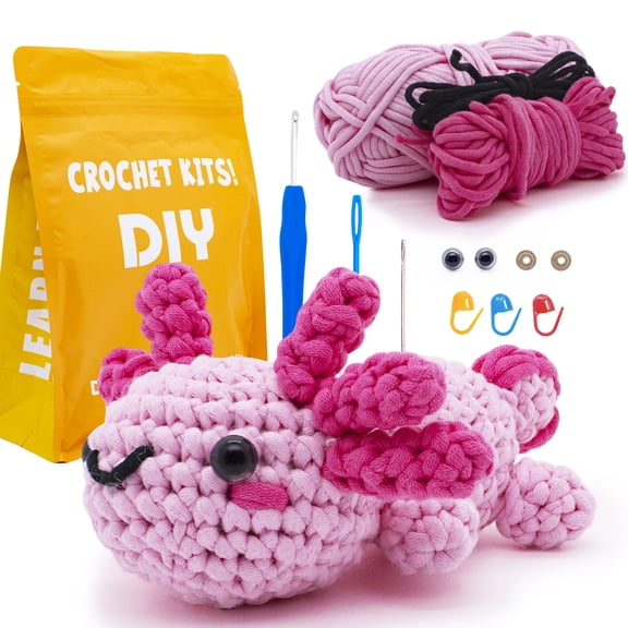 HearthLoop Beginner Crochet Kit – Axolotl Amigurumi with 40% More Yarn, Hook & Video Tutorials