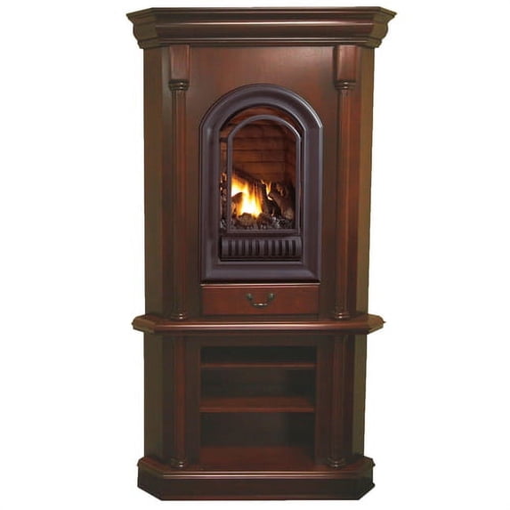 HearthSense Liquid Propane Ventless Gas Tower Corner Fireplace System - 20,000 BTU, Cherry Finish - Model# HS-ALI-ATCC