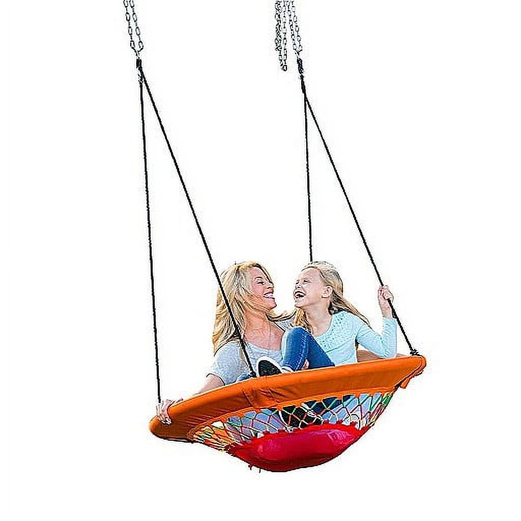 HearthSong 46 Inch Mega FunShine Round Bungee Swing With Soft Nylon Seat and Padded Steel Frame
